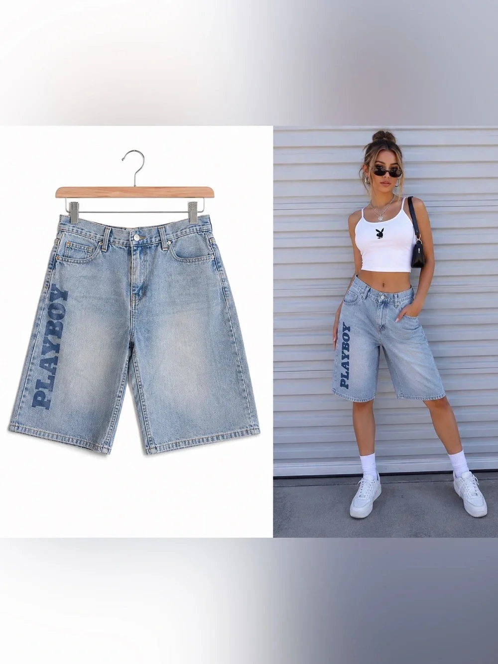 Playboy Y2K Denim Long Shorts Logo Graphic Size 7